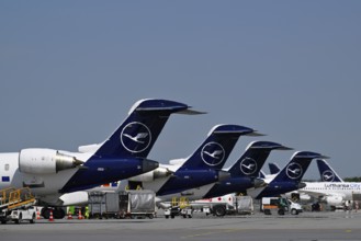 Lufthansa Bombardier Canadair CRJ-900LR Regional Jet at check-in position, Terminal 2, Munich