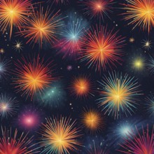 Wallpaper illustration of an explosion of vibrant fireworks colors in a night sky, symbol for happy