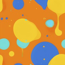 Abstract wallpaper with colorful turquoise and yellow blobs and liquid shapes on a orange