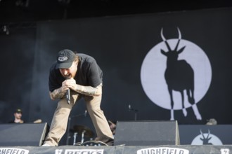 Panik Panzer (Tobias Pongratz), rapper of the Antilopen Gang at the Highfield Festival on Saturday,