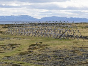 Drying racks for caught fish, on the shore of the Arctic Ocean, once a big industry and economic