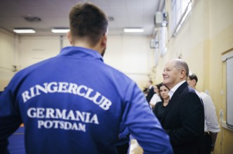 Federal Chancellor Olaf Scholz, (SPD), photographed during a visit to RC Germania in Potsdam on the