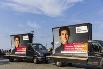 Election campaign event of the Sahra Wagenknecht BSW alliance on Dresden's Schlossplatz. Large