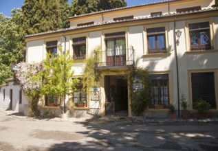 Historic frontage of Hotel America in the Alhambra complex, Granada, Spain, Europe