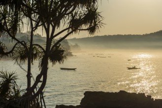 Bay of Nusa Lembongan in the morning, haze, morning mist, beach, bay, sea bay, coastal landscape,