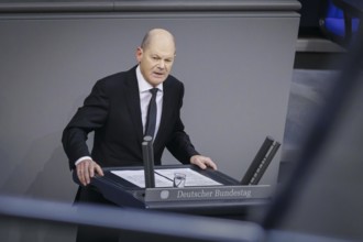 Olaf Scholz (SPD), Federal Chancellor, recorded during the general debate in the Bundestag in