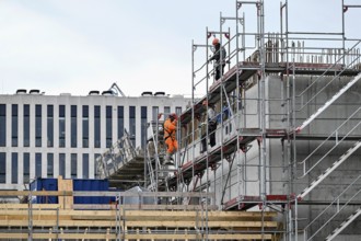 Building site scaffolding construction worker