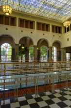 Fountain house, Wandelhalle, Bad Kissingen, Rhön, Lower Franconia, Franconia, Bavaria, Germany,