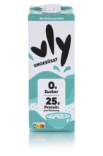 Vly variety of unsweetened vegan pea milk milk substitute cut out against a white background