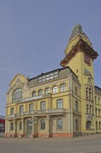 Yellow town hall built in 1876 in historicism, Völklingen, Saarland, Germany, Europe