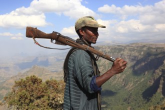 In the highlands of Abyssinia, in the Semien Mountains, landscape in the Semien Mountains National