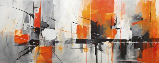 AI generated abstract art showcasing a dynamic splash of orange colors in panoramic format