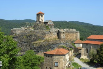 Medieval castle perched on a volcanic peak in Saint-Ilpize overlooking the Haut-Allier valley,