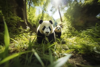 Cute panda cubs in a lush bamboo grove, The image showcases the beauty and serenity of nature and