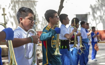 Oaxaca, Mexico, Members of a drum and bugle corps practice in LLano Park, Central America