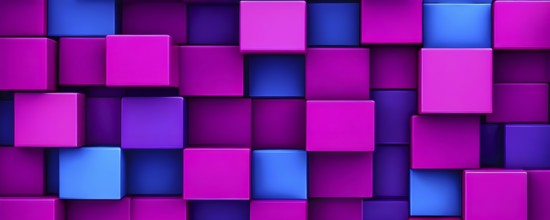 Abstract background composed of overlapping rectangles in various shades of blue and magenta, AI