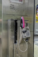 Vandalism, destroyed public telephone box, Telekom in Gelsenkirchen, North Rhine-Westphalia,