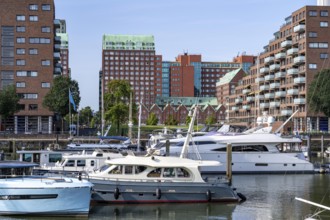 Rotterdam Marina, behind residential high-rise buildings at Spoorweghaven, pleasure craft harbour,