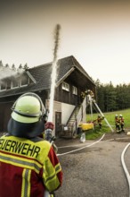 Fire brigade operation at a house fire, St Peter, Southern Black Forest, Black Forest,