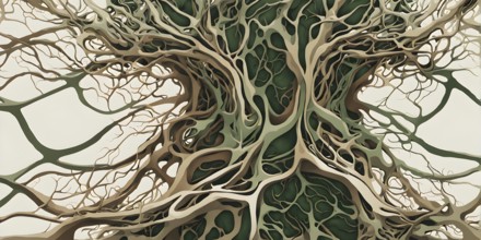 Abstract illustration depicting the branching patterns of tree roots representing natural