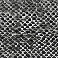 Abstract rendering of organic grid structure in a complex pattern in black and white, AI generated