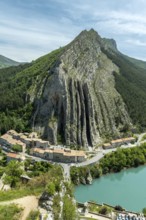 Sisteron. View from the foot of the Citadel on the Baume rock and the Durance river,