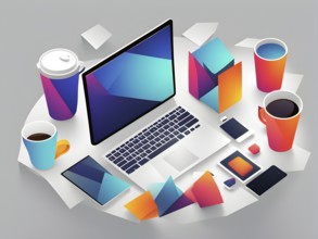 Abstract illustration wallpaper symbolizing the essence of mobile working, AI generated