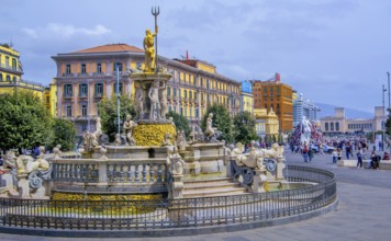 Fountain of Neptune in the Municipio square in the centre, Naples, Gulf of Naples, Campania, Italy,