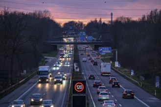 Motorway A40, Ruhrschnellweg, near Bochum, dense evening traffic, in front of the motorway junction