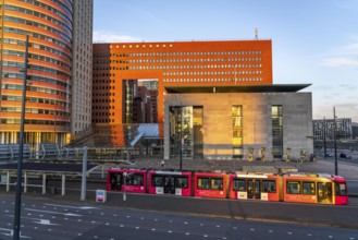 Courthouse, right, building of the public prosecutor's office, red, on Wilhelminaplein, on the