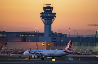 Turkish Airlines Airbus, aircraft landing at Cologne-Bonn Airport, CGN, Runway 06/24, Tower,