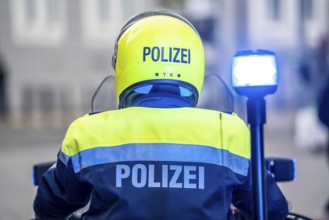 Police motorbikes, at an event, waiting to be deployed, Essen, North Rhine-Westphalia, Germany,