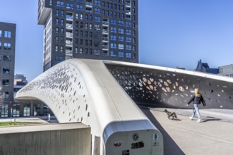 The Parkbruk, cycle and pedestrian bridge in the city centre of Antwerp, crosses a multi-lane city