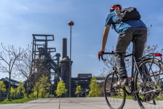 Phönix West, old steelworks in DortmundBiking in the Ruhr area, Franz slagheap, slagheap sign,