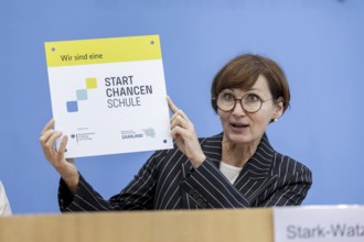 Bettina Stark-Watzinger (FDP), Federal Minister of Education and Research, at a press conference on