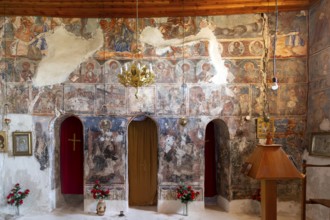 Interior of Greek Orthodox church of Saint Mary, or Panagia Monastery, Dhermi, Albania, Europe