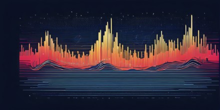 Illustration of abstract audio frequency sound wave lines, AI generated