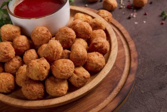 Chicken popcorn, deep fried, nuggets, close-up, rustic, no people