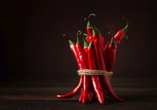 Bunch of red hot chili pepper, close-up, on a dark background, selective focus, no people, concept,