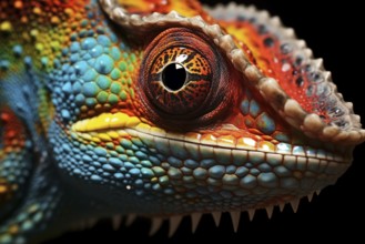 Vibrant close-up image capturing the intricate details and vibrant colors of a chameleon against a