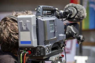 Close-up of a television camera during the transmission of an event