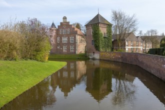 Gemen Castle, West outer bailey and lock tower, moated castle, Borken, Münsterland, North