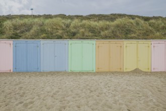 Colourful pastel beach cabins, beach, beach hut, colour, Domburg, Netherlands