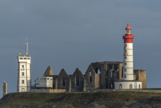 The Saint-Mathieu lighthouse on the edge of the Iroise Sea. Plouarzel, Brest, Finistere, Brittany,