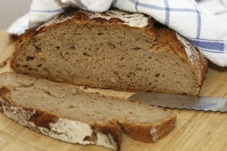 Close-up of a good, crusty sliced loaf of bread