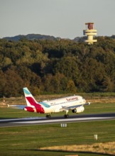 Eurowings Airbus A319-132, landing at Cologne-Bonn Airport, CGN, North Rhine-Westphalia, Germany,