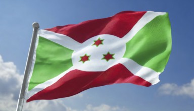 Flags, the national flag of Burundi flutters in the wind