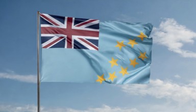 Flags, the national flag of Tuvalu flutters in the wind