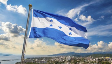 The flag of Honduras flutters in the wind