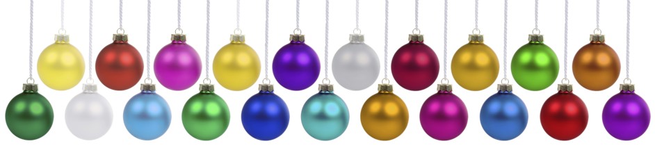 Christmas baubles with Christmas decorations banner colours many baubles decoration hanging cut-out